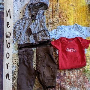 Multibrand Jacket Pants & Onesies Lot Brown & Red